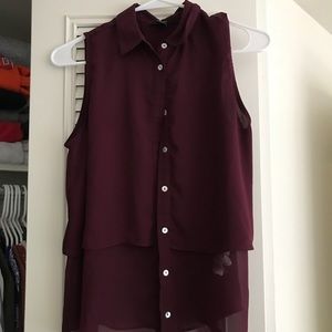 Sheer burgundy collared top
